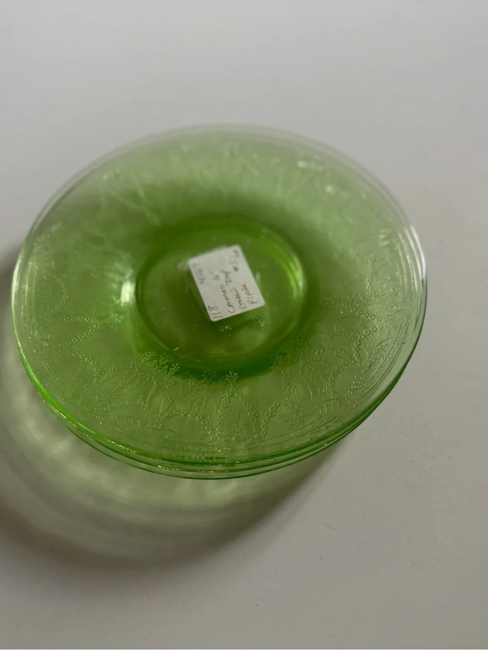Set of 8 Green Depression Glass Dessert Plates